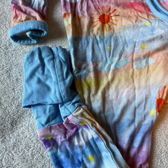 Mama Lulu 6-12 month pajamas. Sunset/rainbow design. Bamboo/viscose blend. - Picture 6 of 6